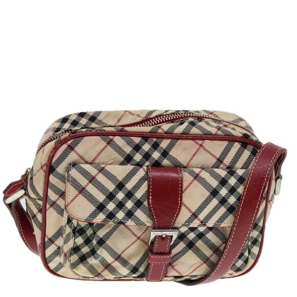Burberry Nova Check Blue Label Shoulder Bag Nylon Beige Red Silver - Picture 1 of 16